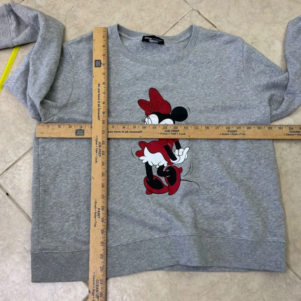 Disney X Kate Spade Women's Minnie Mouse Glitter Sweatshirt Gray Sz. XL